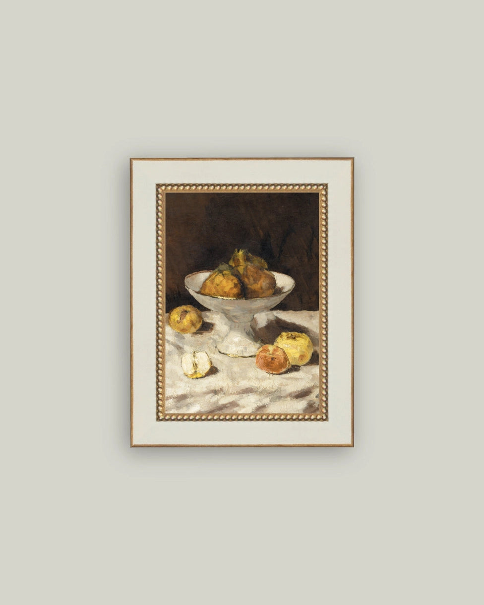 Pears Still Life in White Beaded Frame