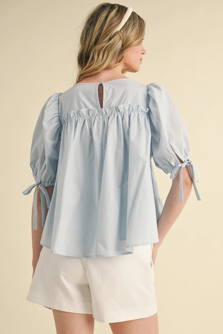 Tiered Shirring Puff Sleeve Top