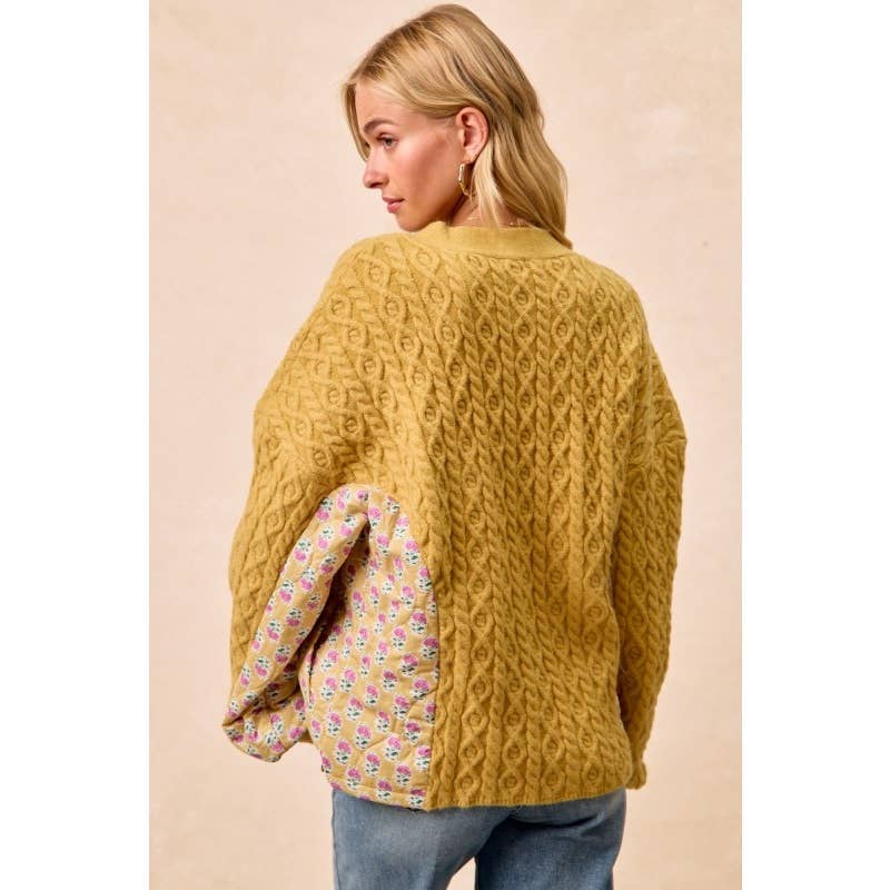 Cable Knit Floral Printed Combo Cardigan