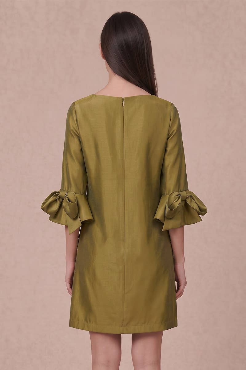 Satin Bow Sleeve Mini Dress