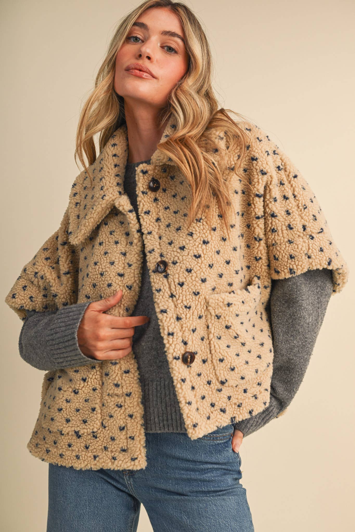Polka Dot Faux Sherpa Cape