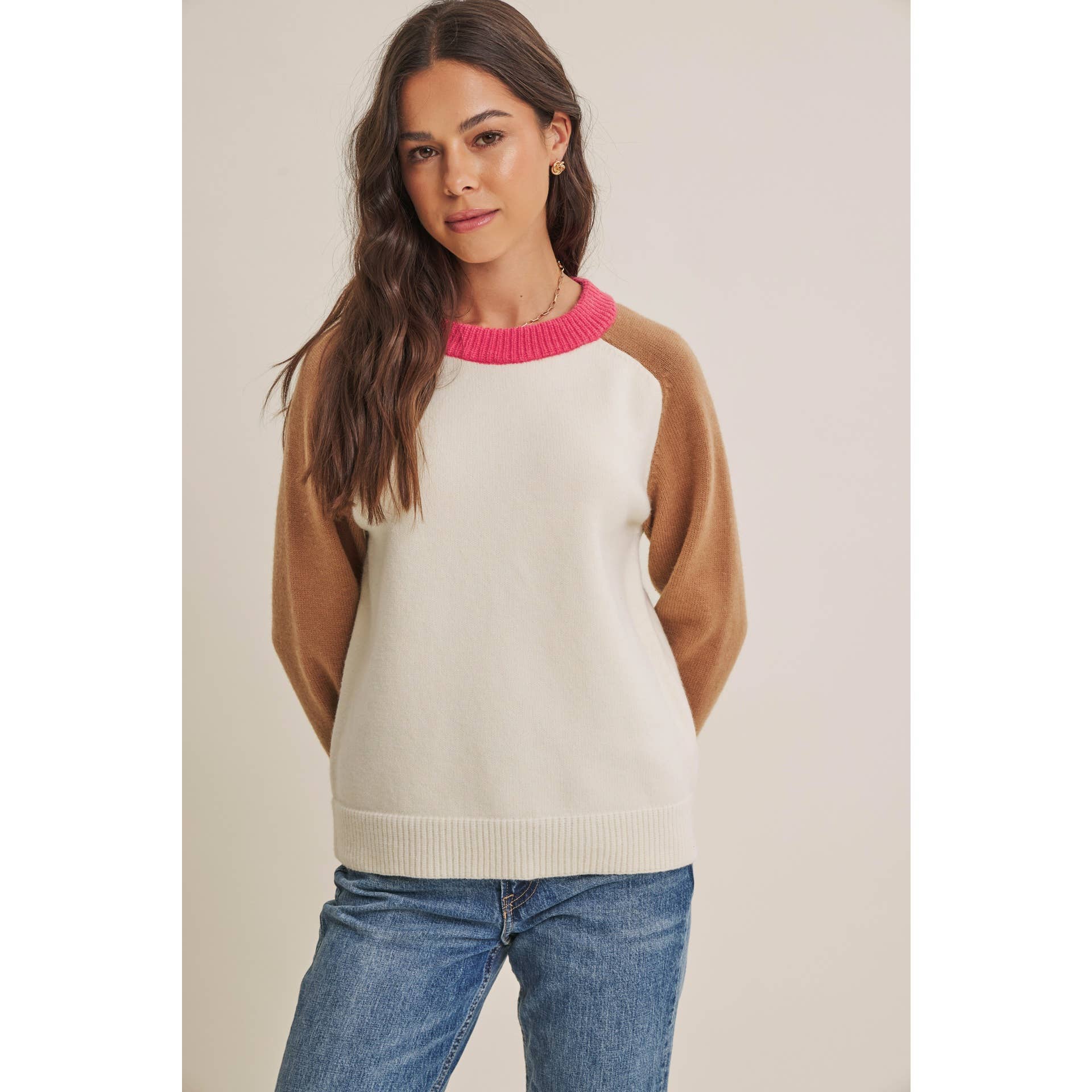 Colorblock Wool Blend Crewneck Sweater