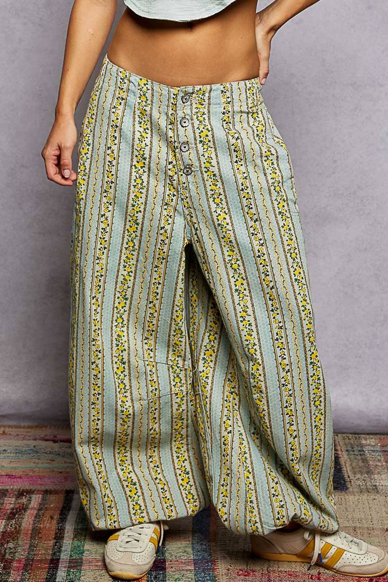 Vintage Wash Lemon Print Twill Relaxed Fit Pants