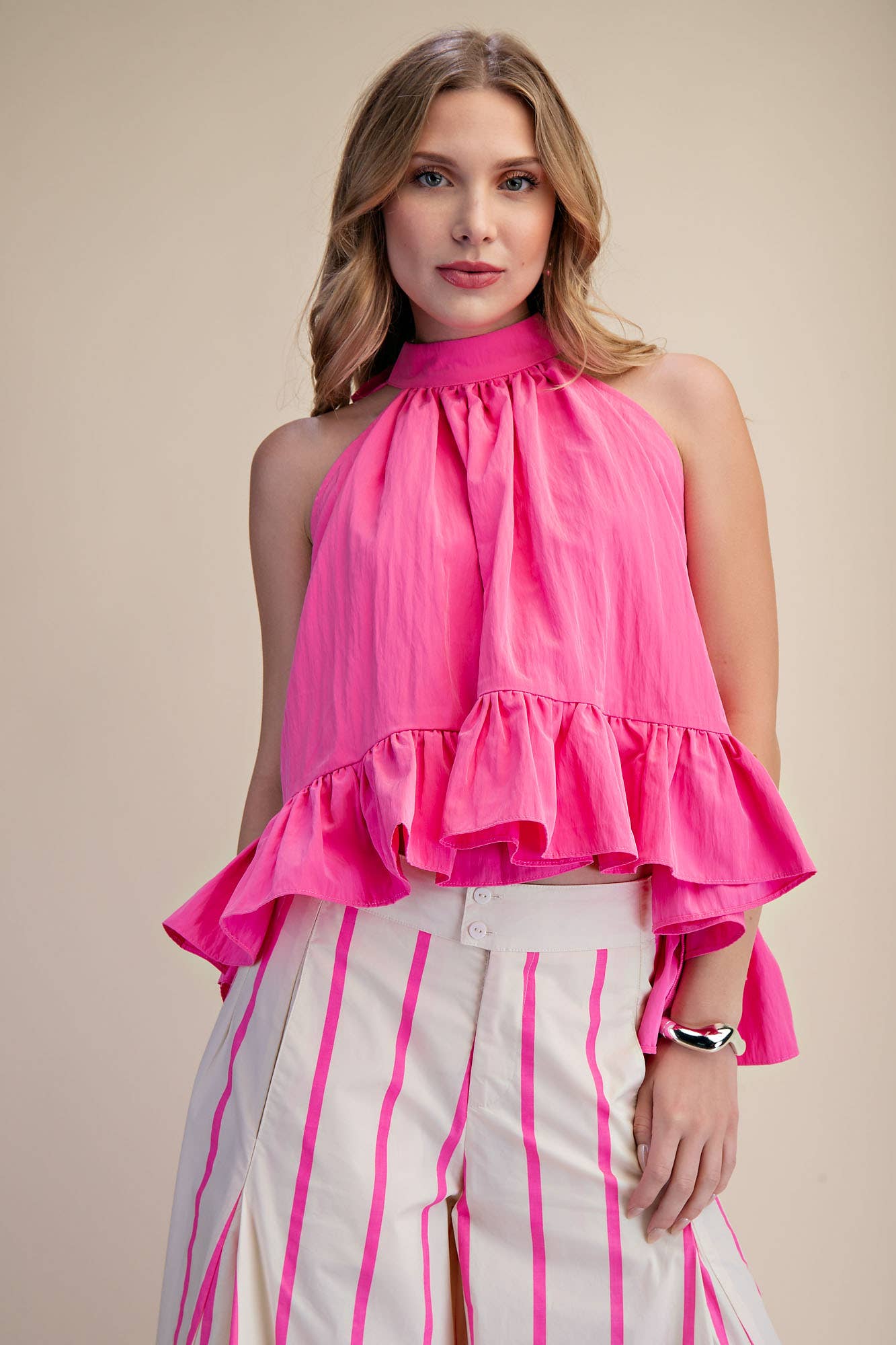 Halter Neck Sleeveless Ruffle Top
