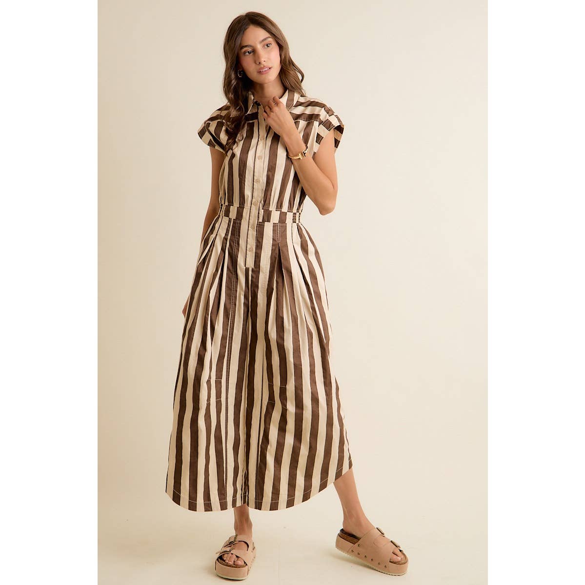 Sleeveless Brown Stripe Jumpsuit