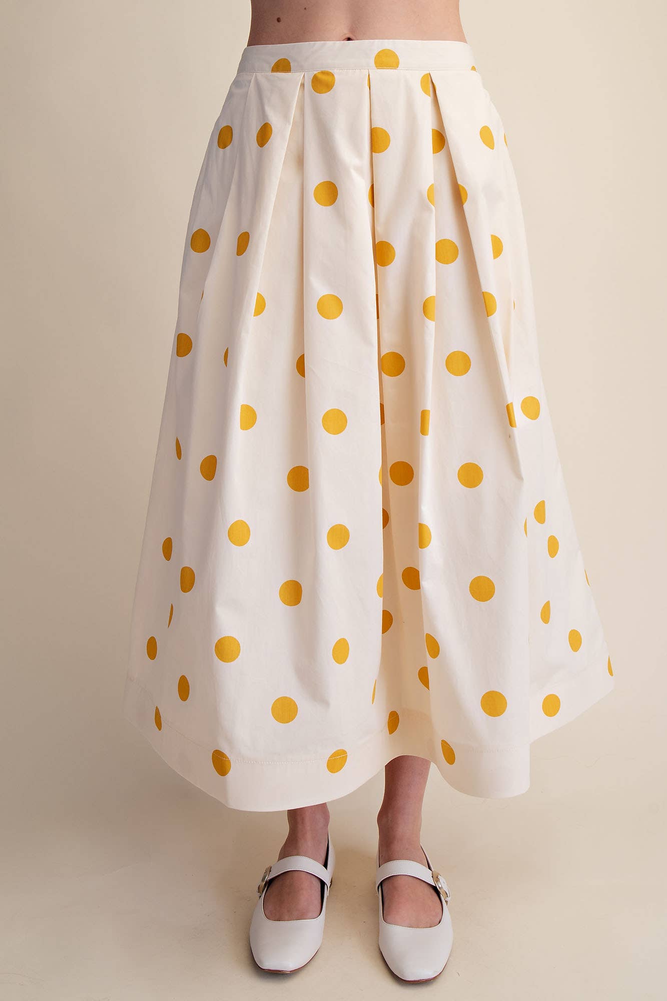 Polka Dot Pleated Midi Skirt