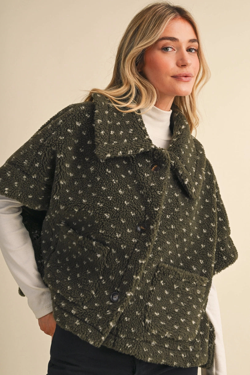 Polka Dot Faux Sherpa Cape
