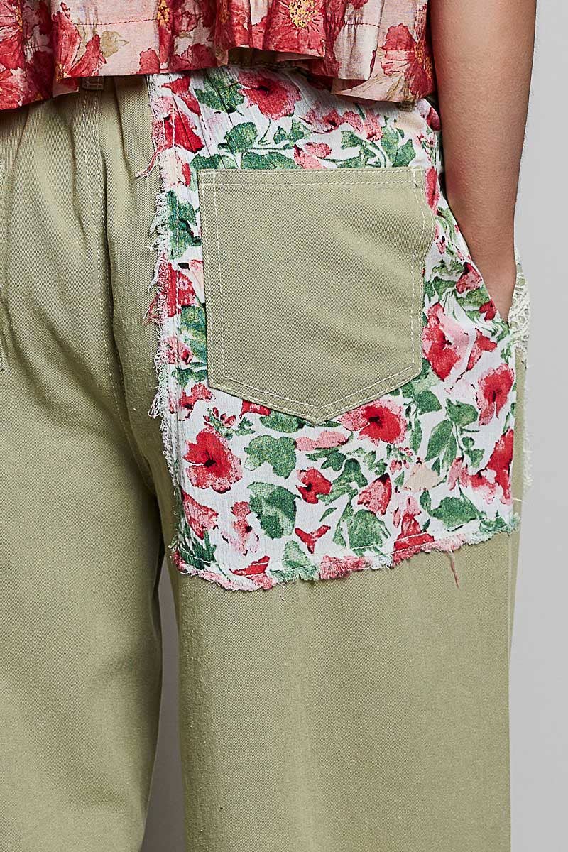 Relaxed Fit Floral Patch Denim Pants