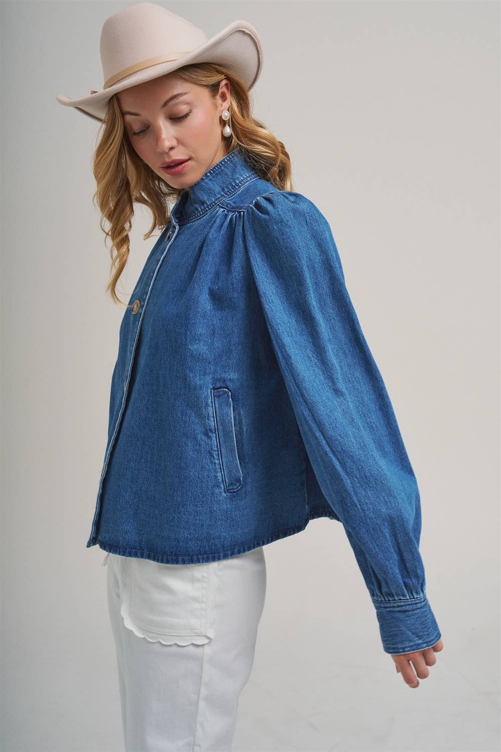 Button Front Denim Collared Jacket
