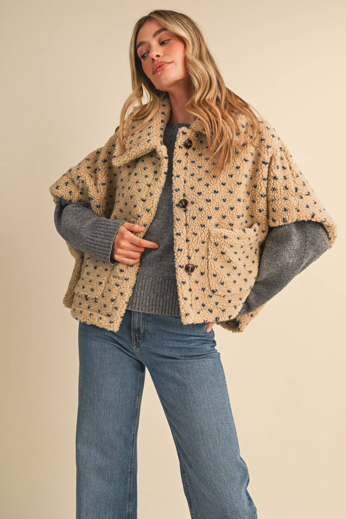 Polka Dot Faux Sherpa Cape