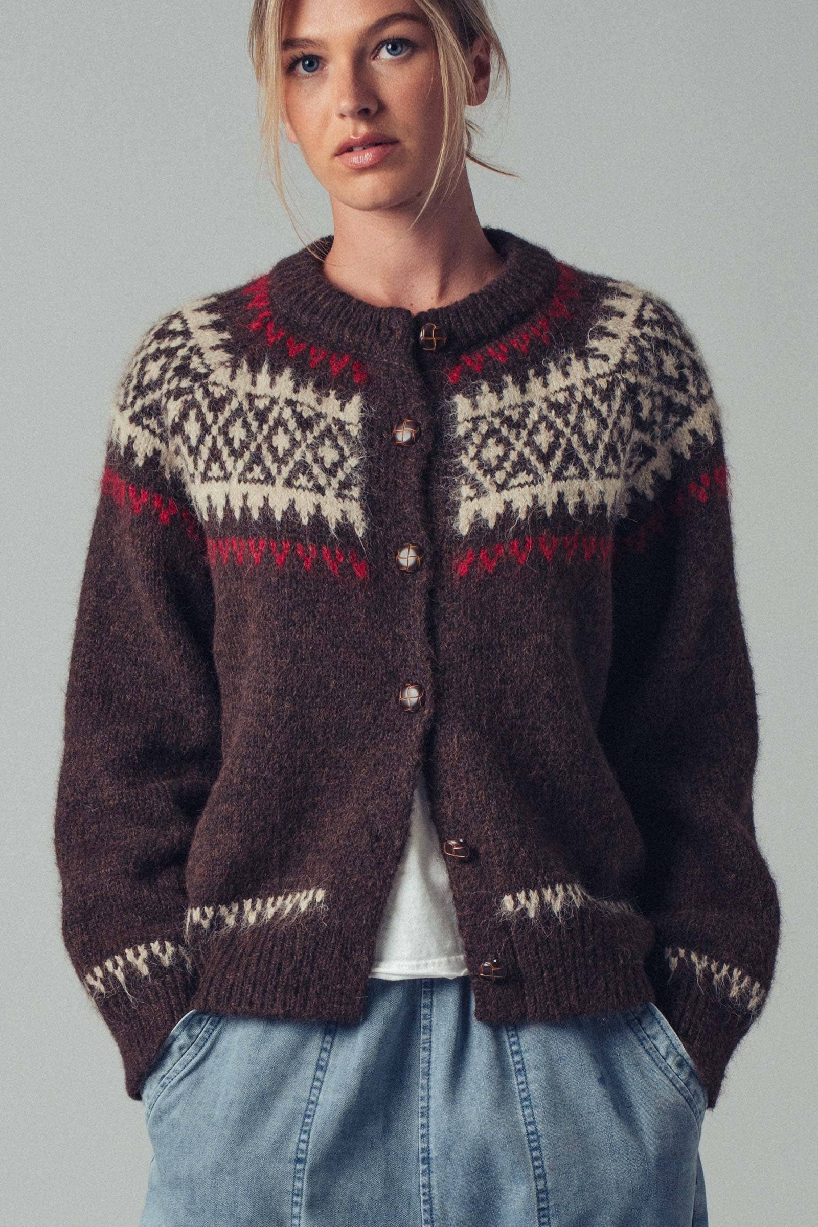Fair Isle Nordic Toggle Knit Cardigan