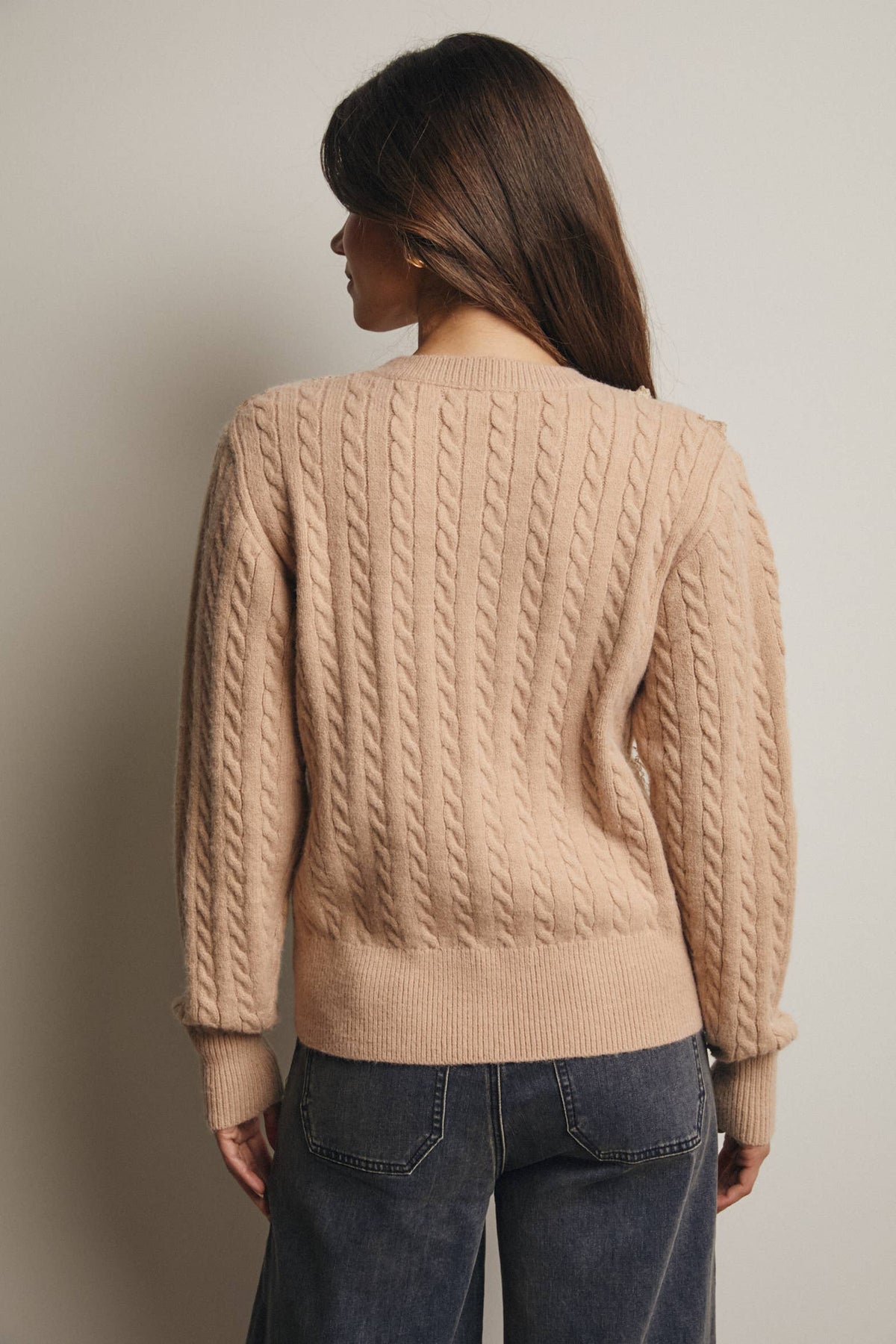 Lace Trim Cable Knit Pullover