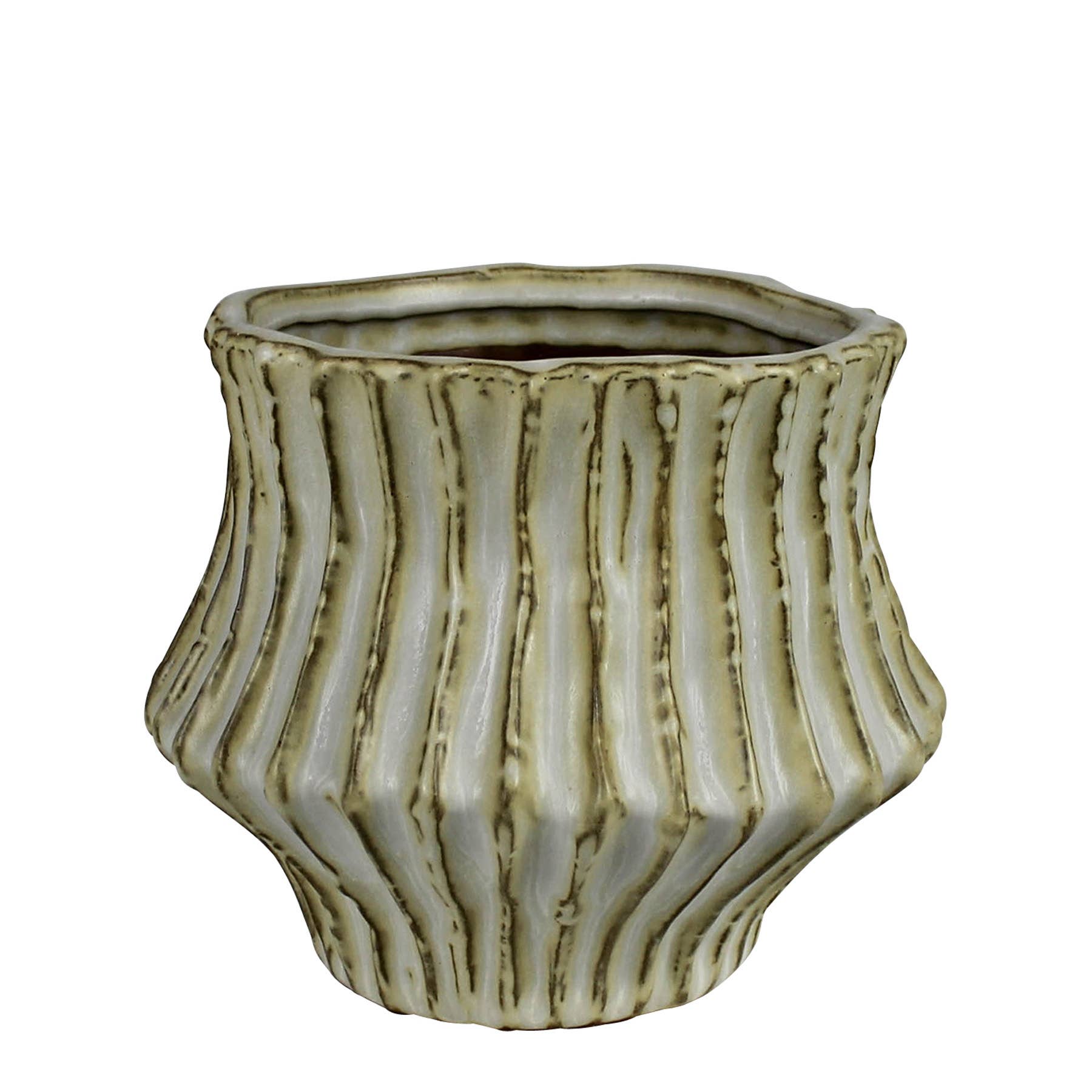 Stoneware Ribbed Cachepot