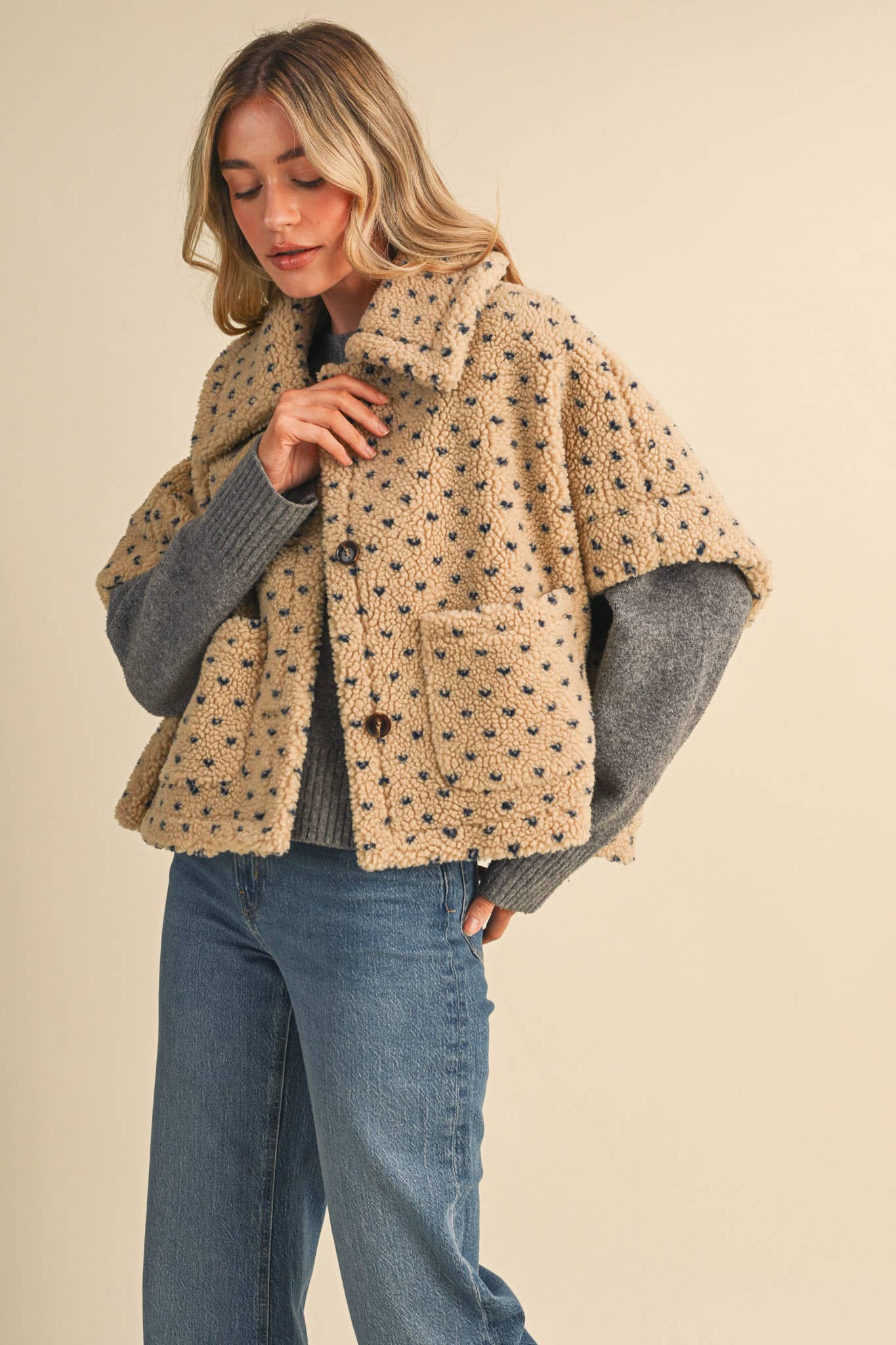 Polka Dot Faux Sherpa Cape