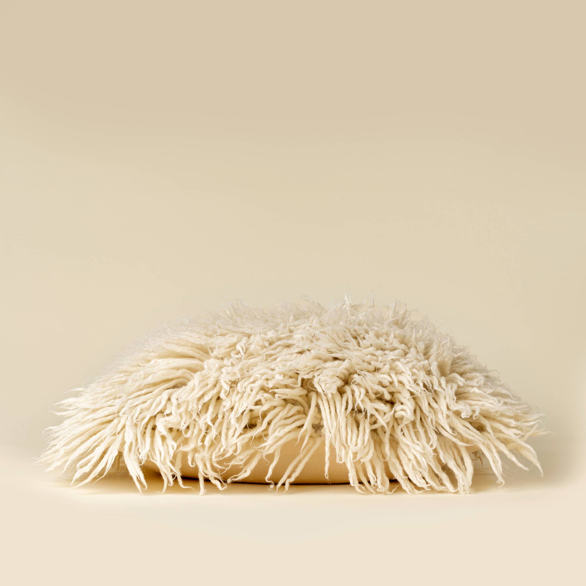 Cream Shaggy Wool Pillow