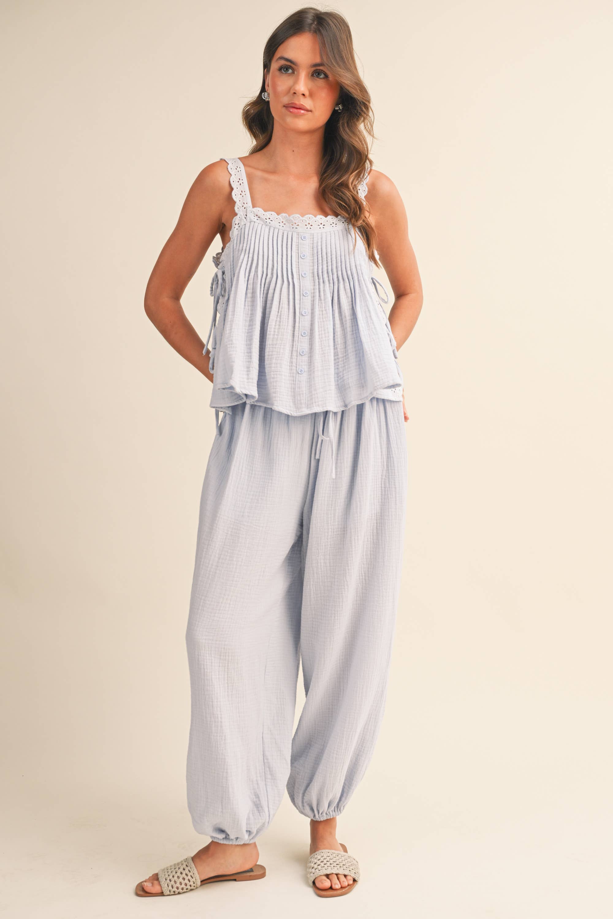 Light Blue Sleeveless Top and Pants Set