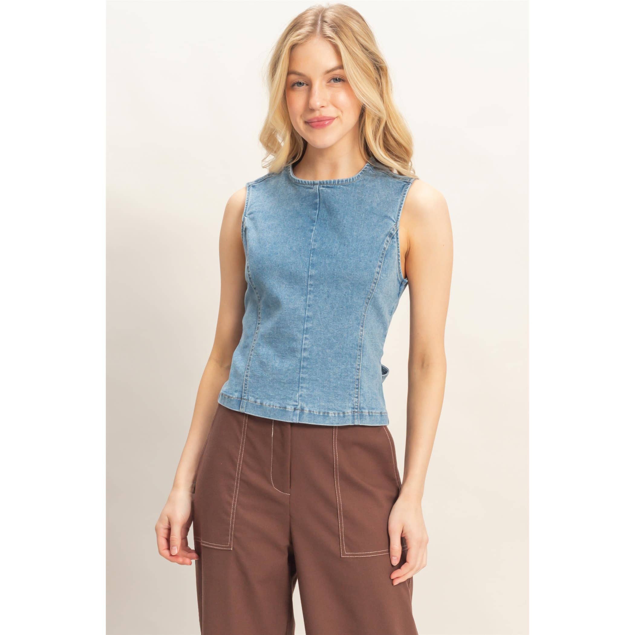 Sleeveless Denim Open Back Top