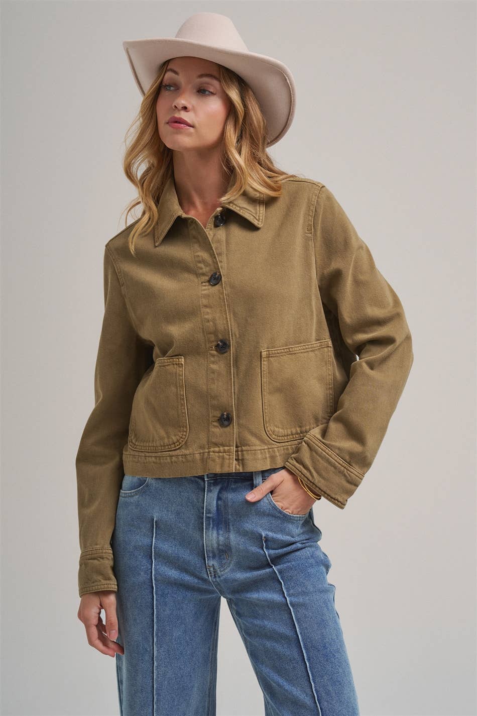 Cropped Utility Jacket with Patch Pockets