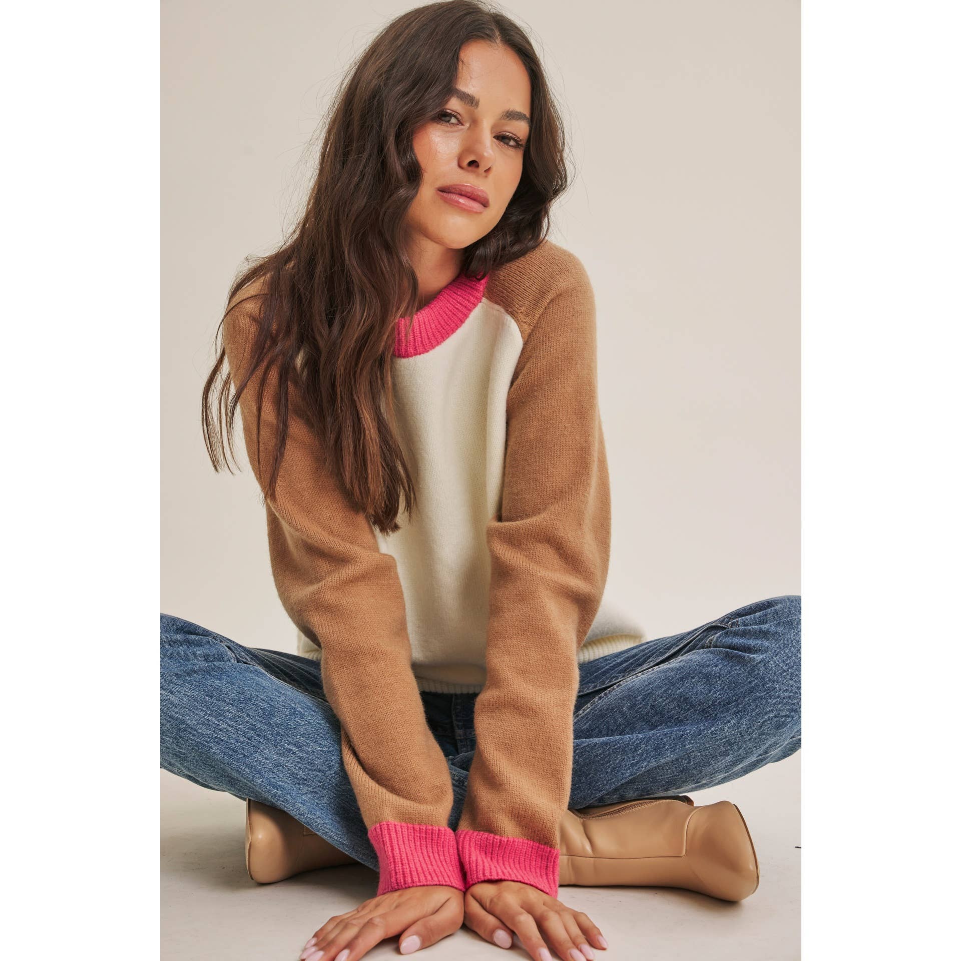 Colorblock Wool Blend Crewneck Sweater