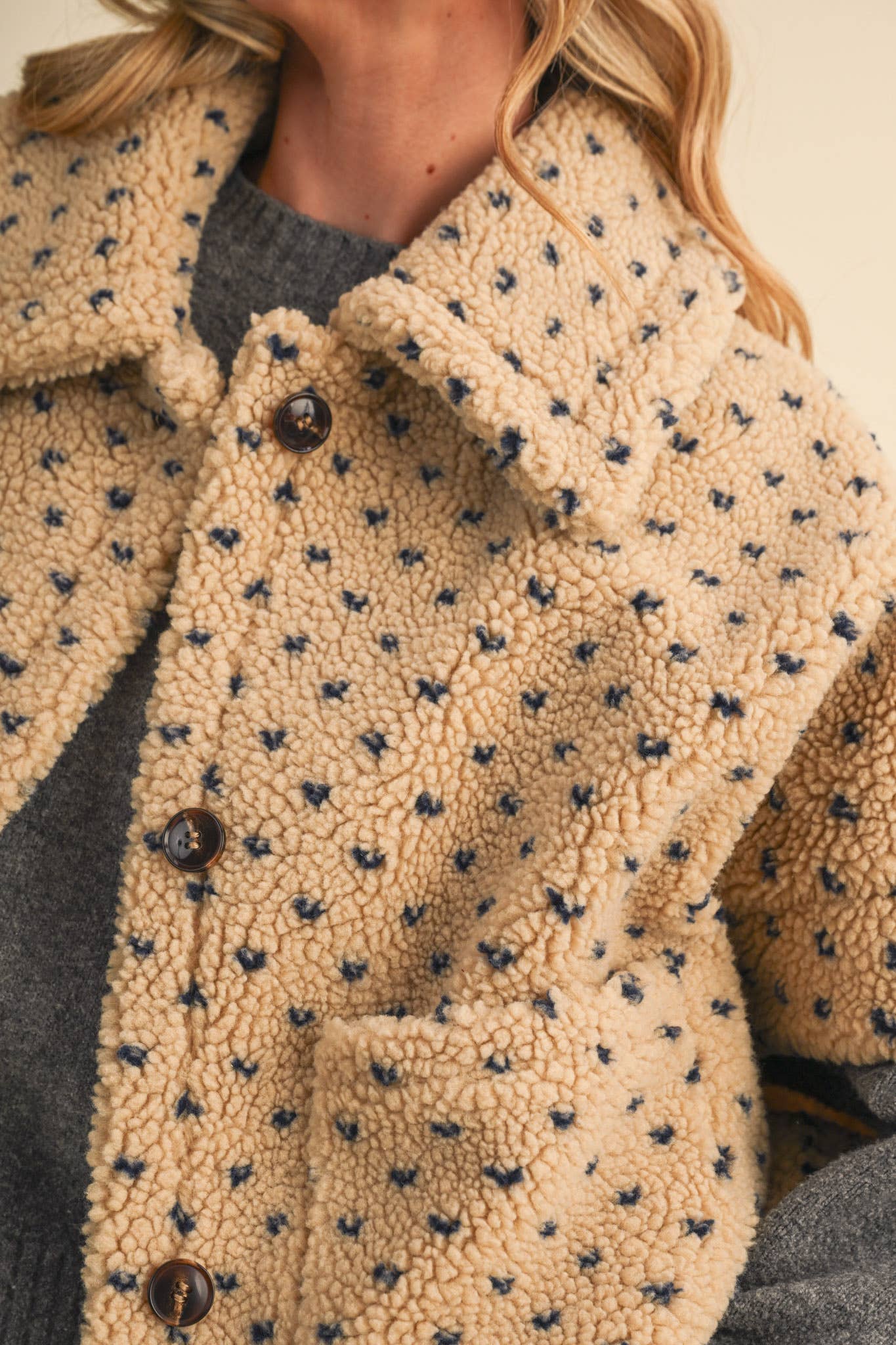 Polka Dot Faux Sherpa Cape