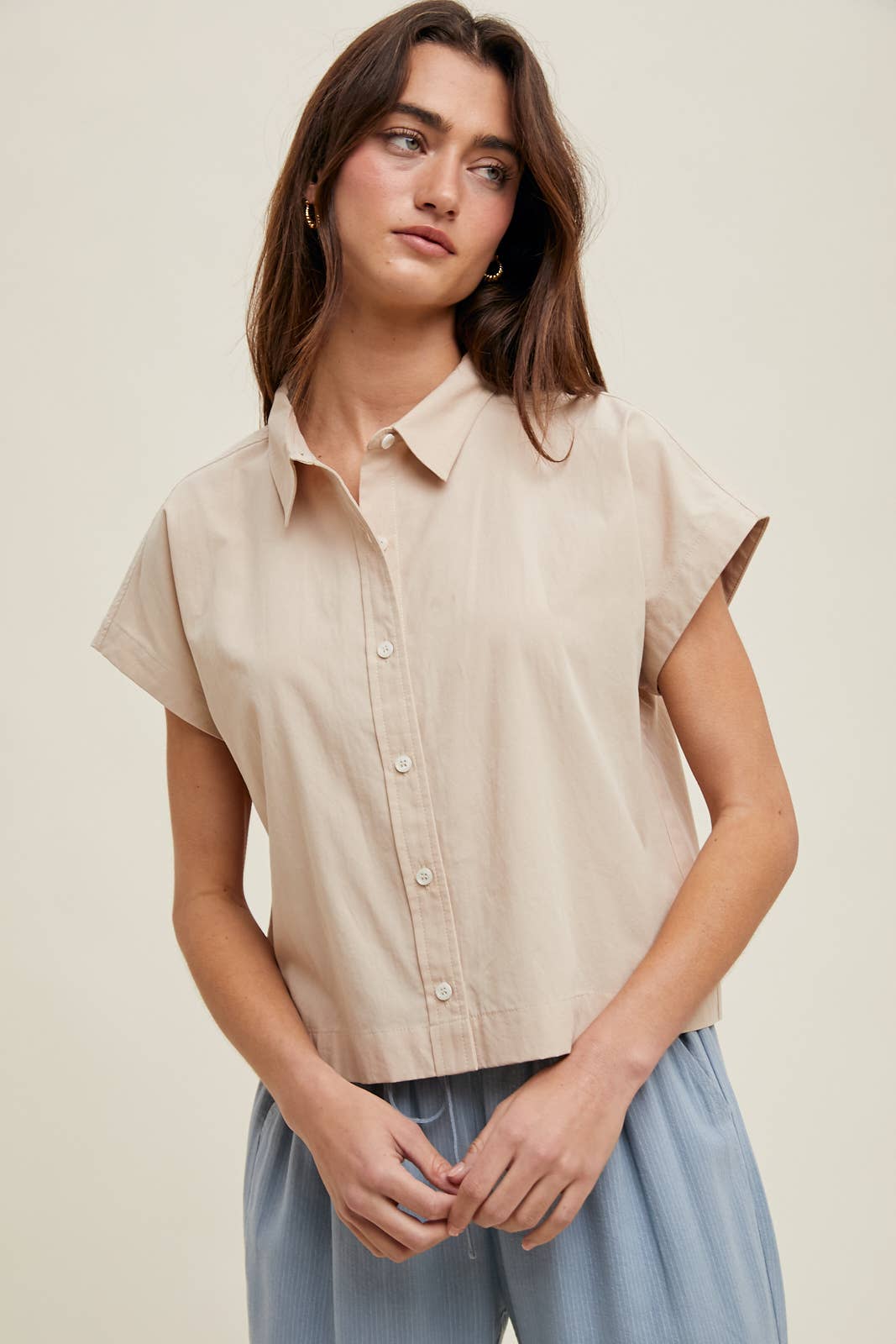 Relaxed Crop Button-Up Shirt
