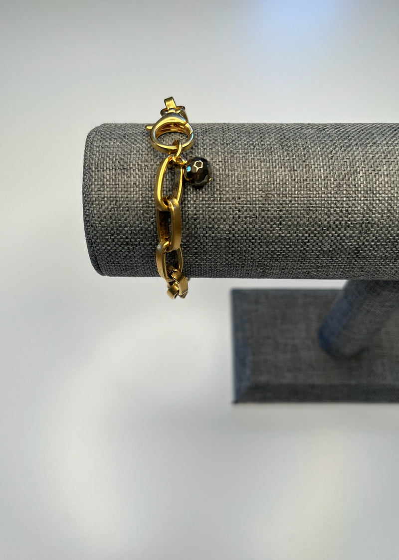 Gold Link Large with Black Bead Bracelet