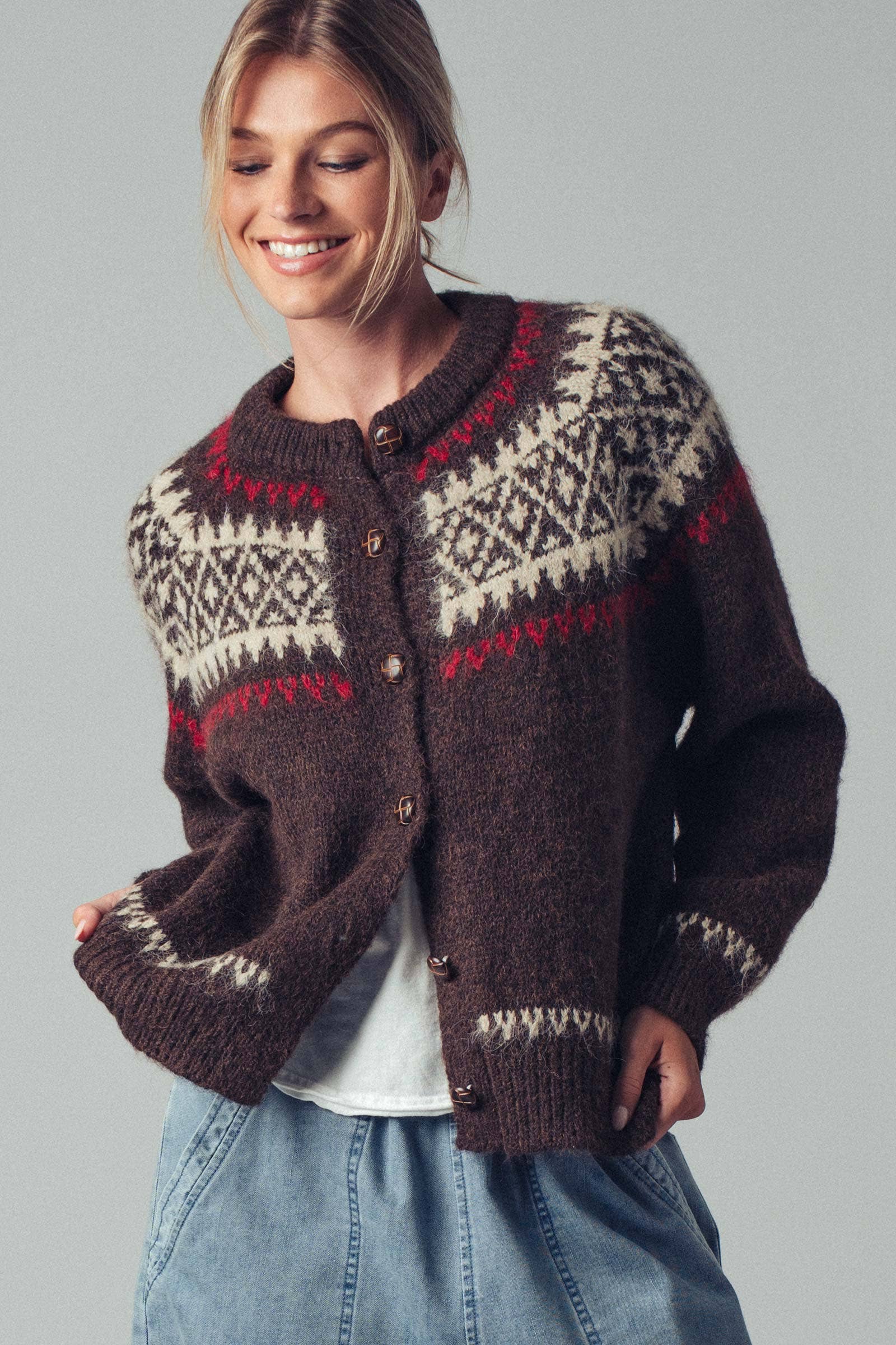 Fair Isle Nordic Toggle Knit Cardigan