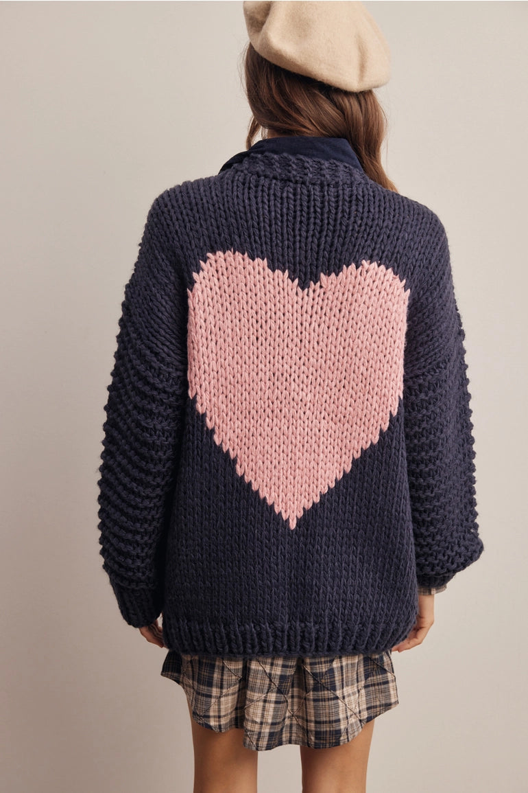 Chunky Knit Heart Back Cardigan