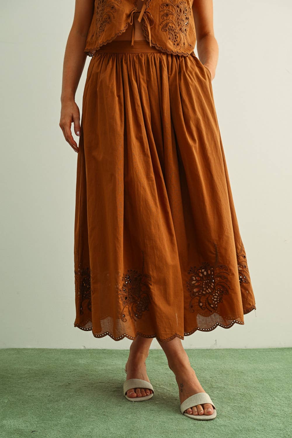Embroidered Hem Maxi Skirt