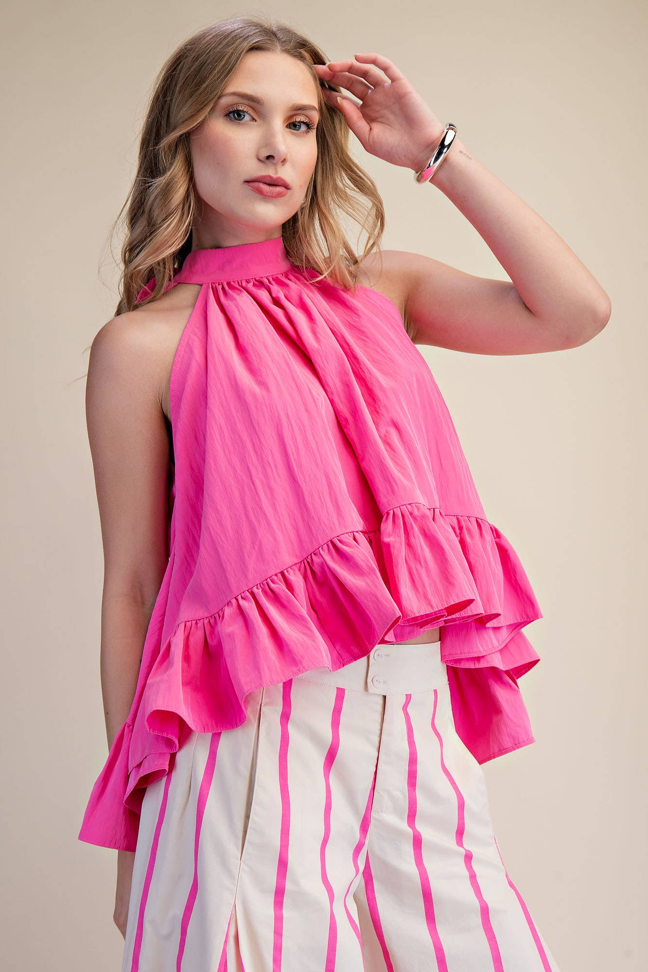Halter Neck Sleeveless Ruffle Top