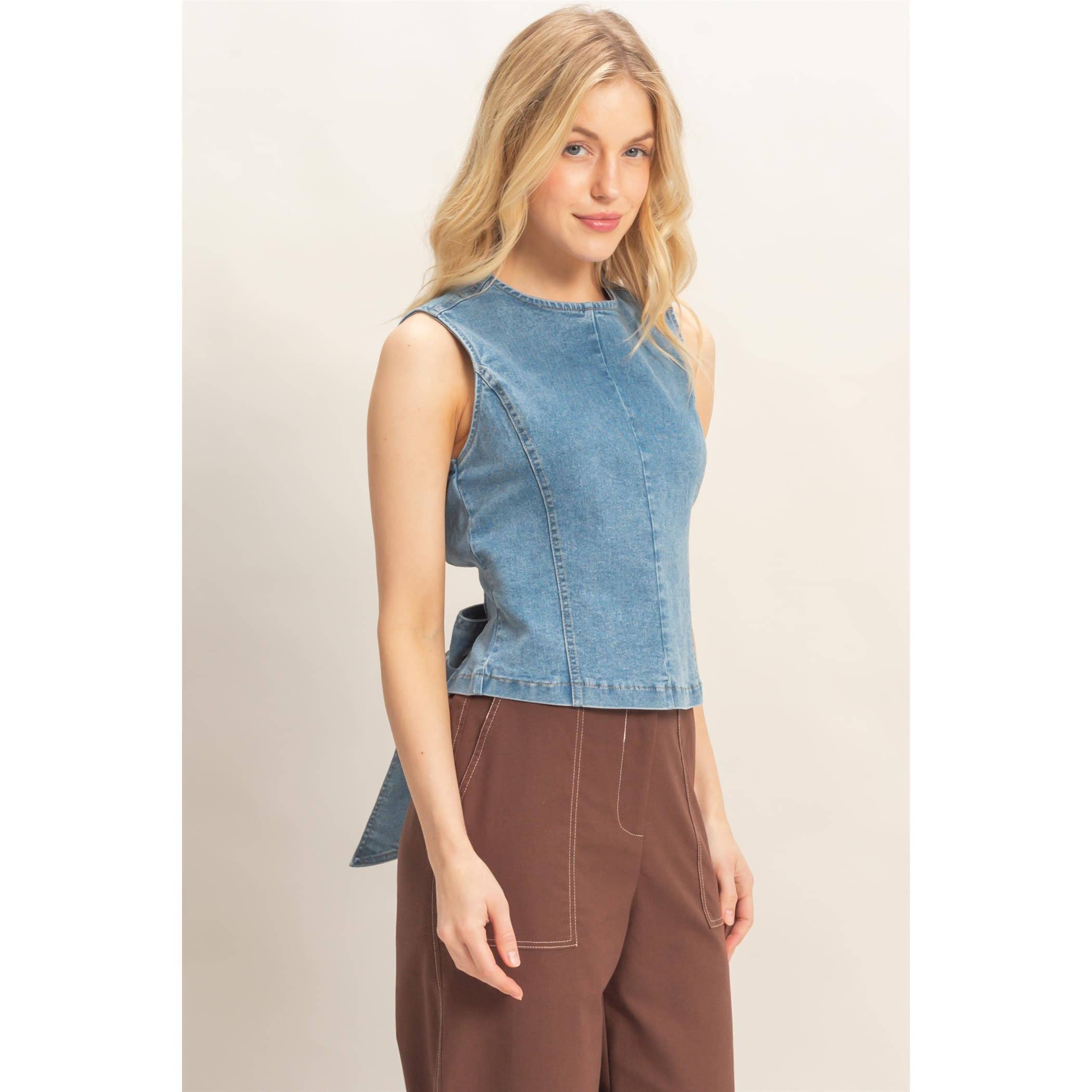 Sleeveless Denim Open Back Top