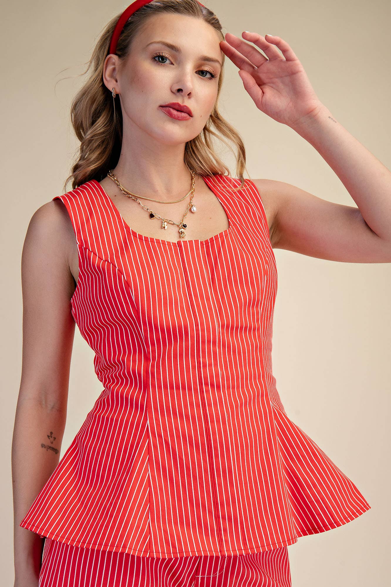 Scooped Stripe Peplum Top