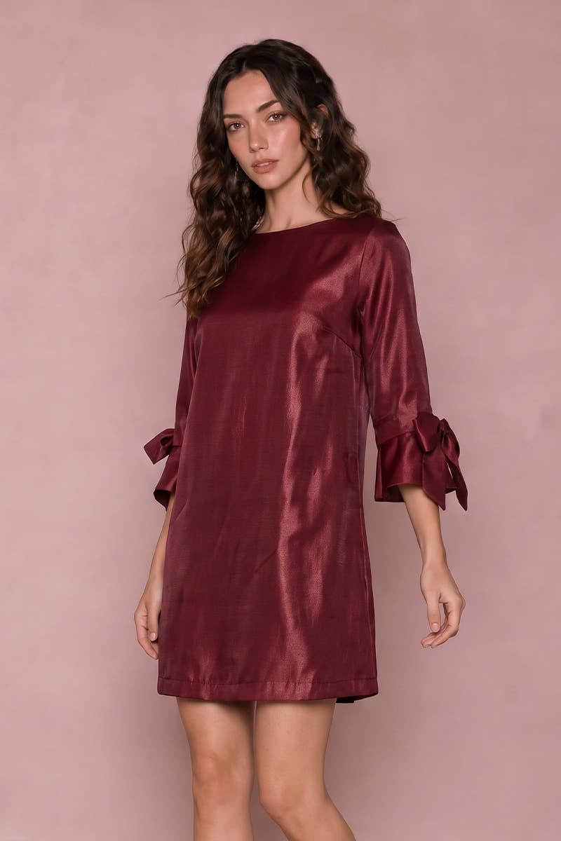 Satin Bow Sleeve Mini Dress