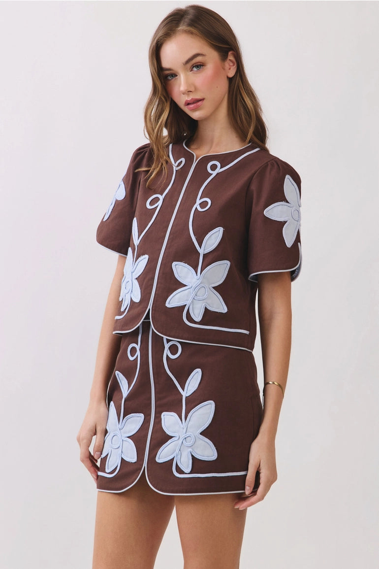 Floral Appliqué Top & Mini Skirt