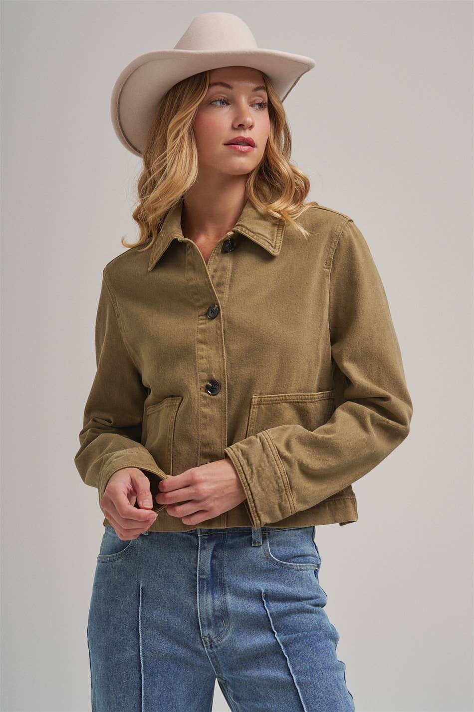 Cropped Utility Jacket with Patch Pockets