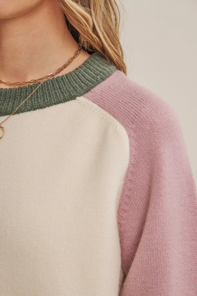 Colorblock Wool Blend Crewneck Sweater