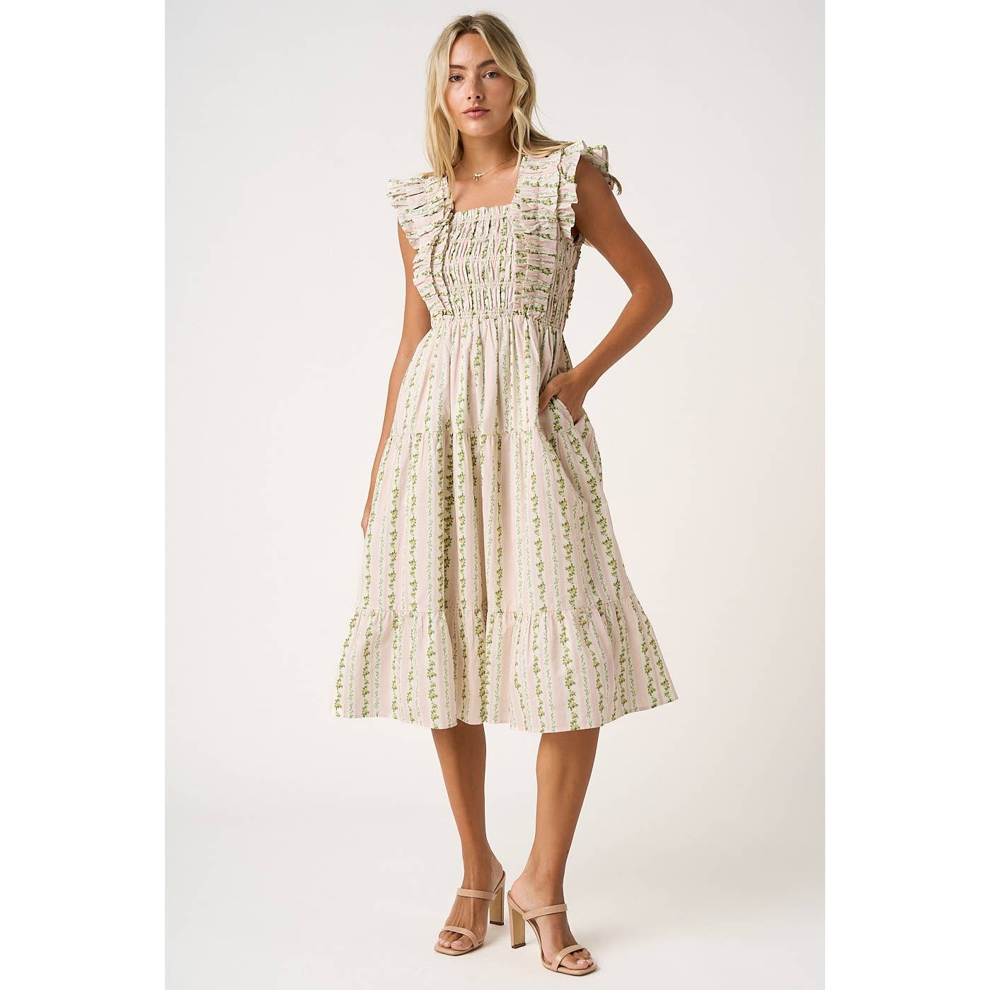 Smocked Floral Midi Dress