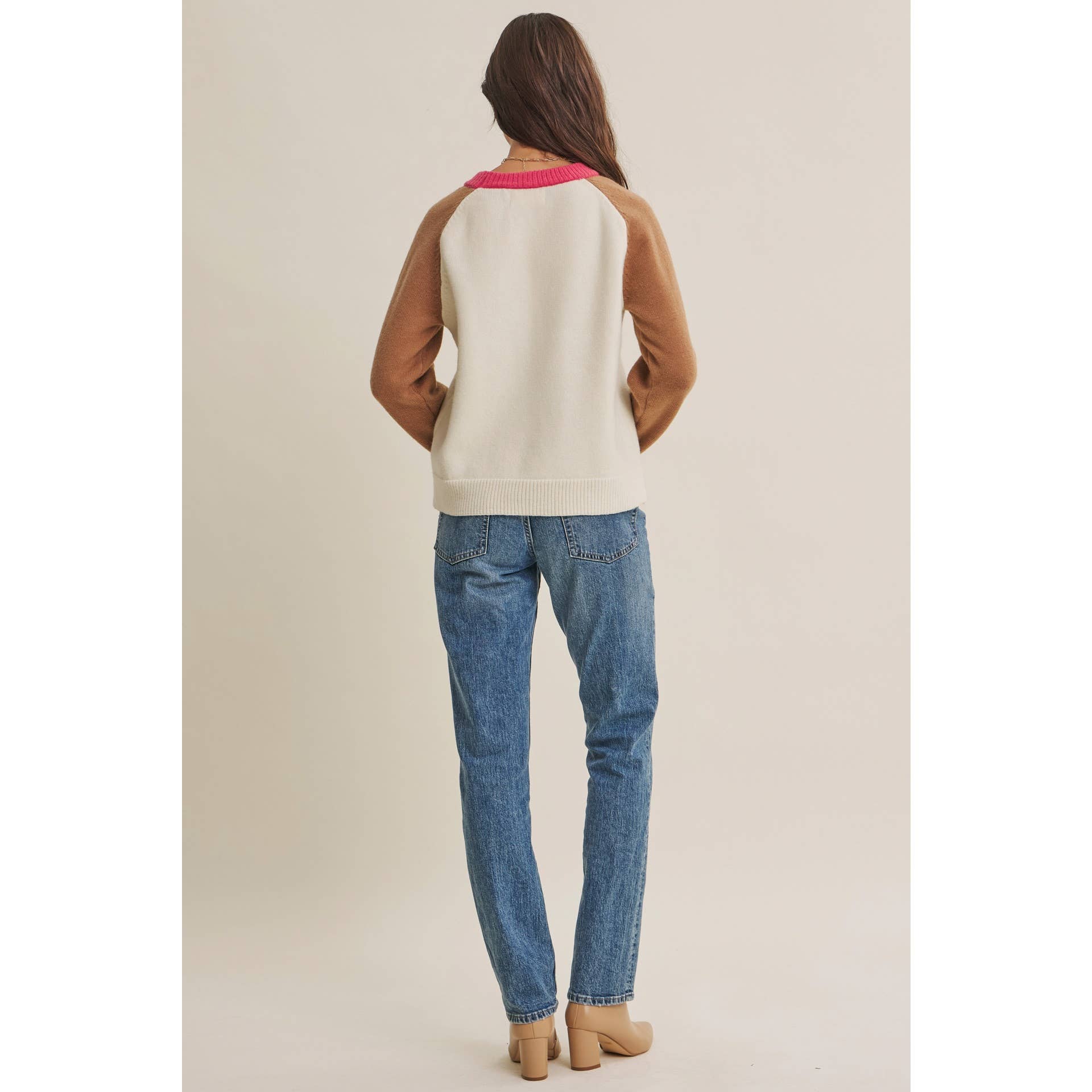 Colorblock Wool Blend Crewneck Sweater