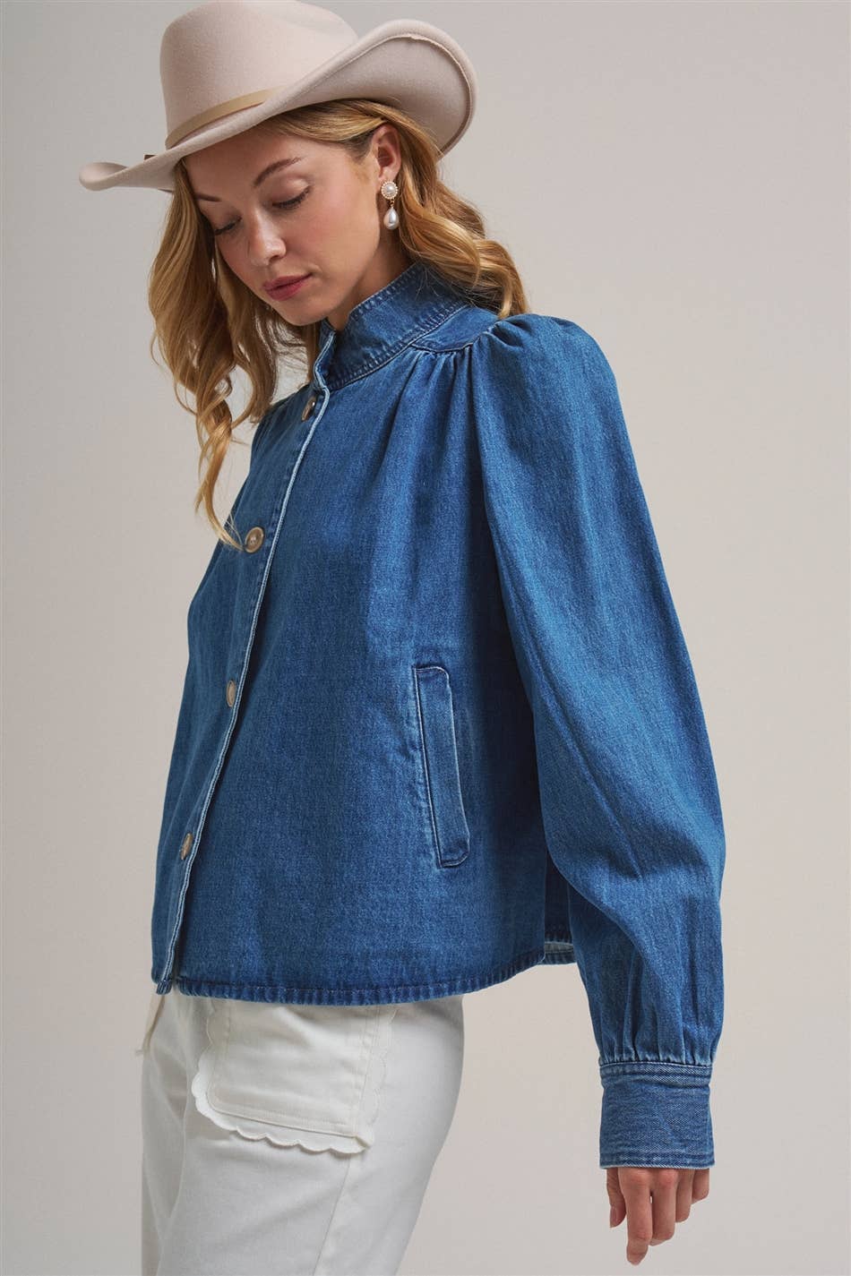 Button Front Denim Collared Jacket