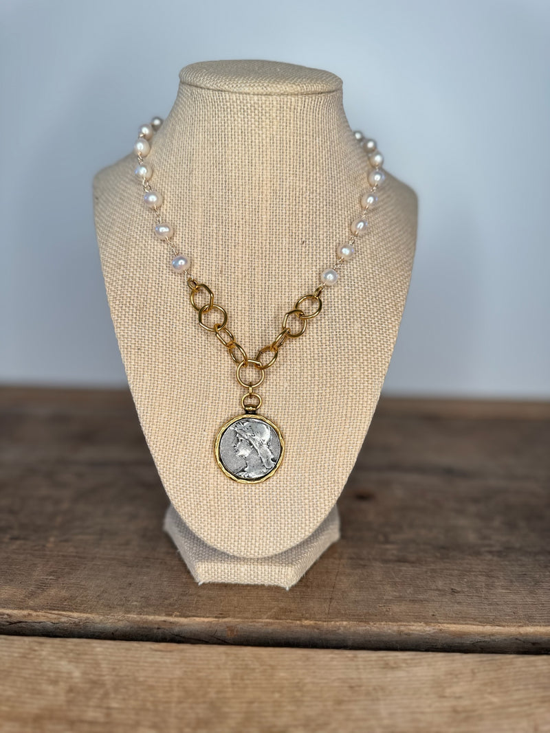 Pearl Antique Coin Necklace