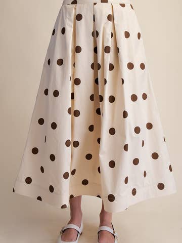 Polka Dot Pleated Midi Skirt