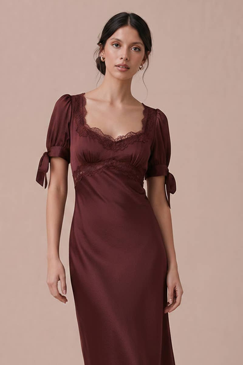 Satin Bow Sleeve Midi Dress