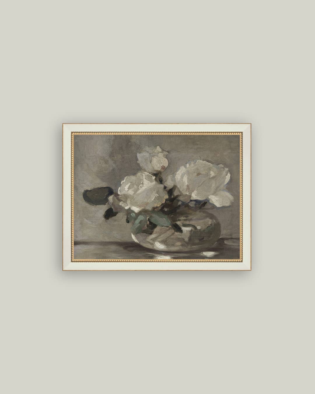 White Rose Vase Framed Antique Art