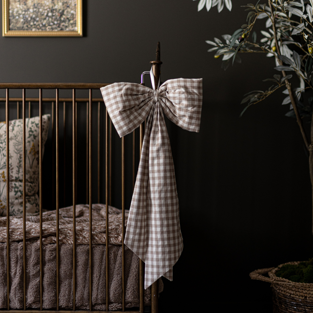 Beige Gingham Fabric Bow