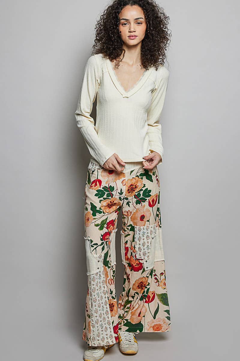 Tropical Floral Patchwork Woven Pants
