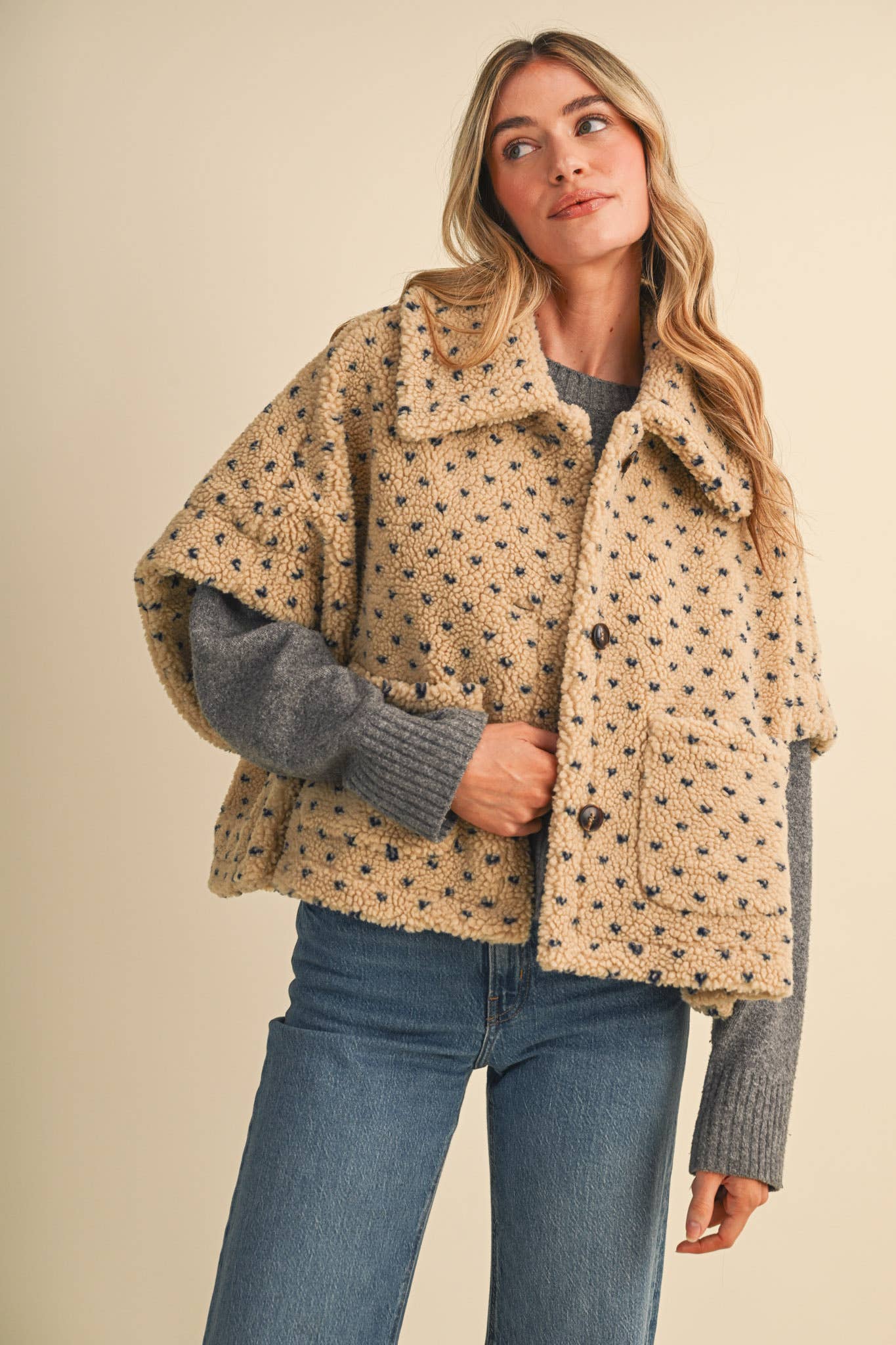 Polka Dot Faux Sherpa Cape