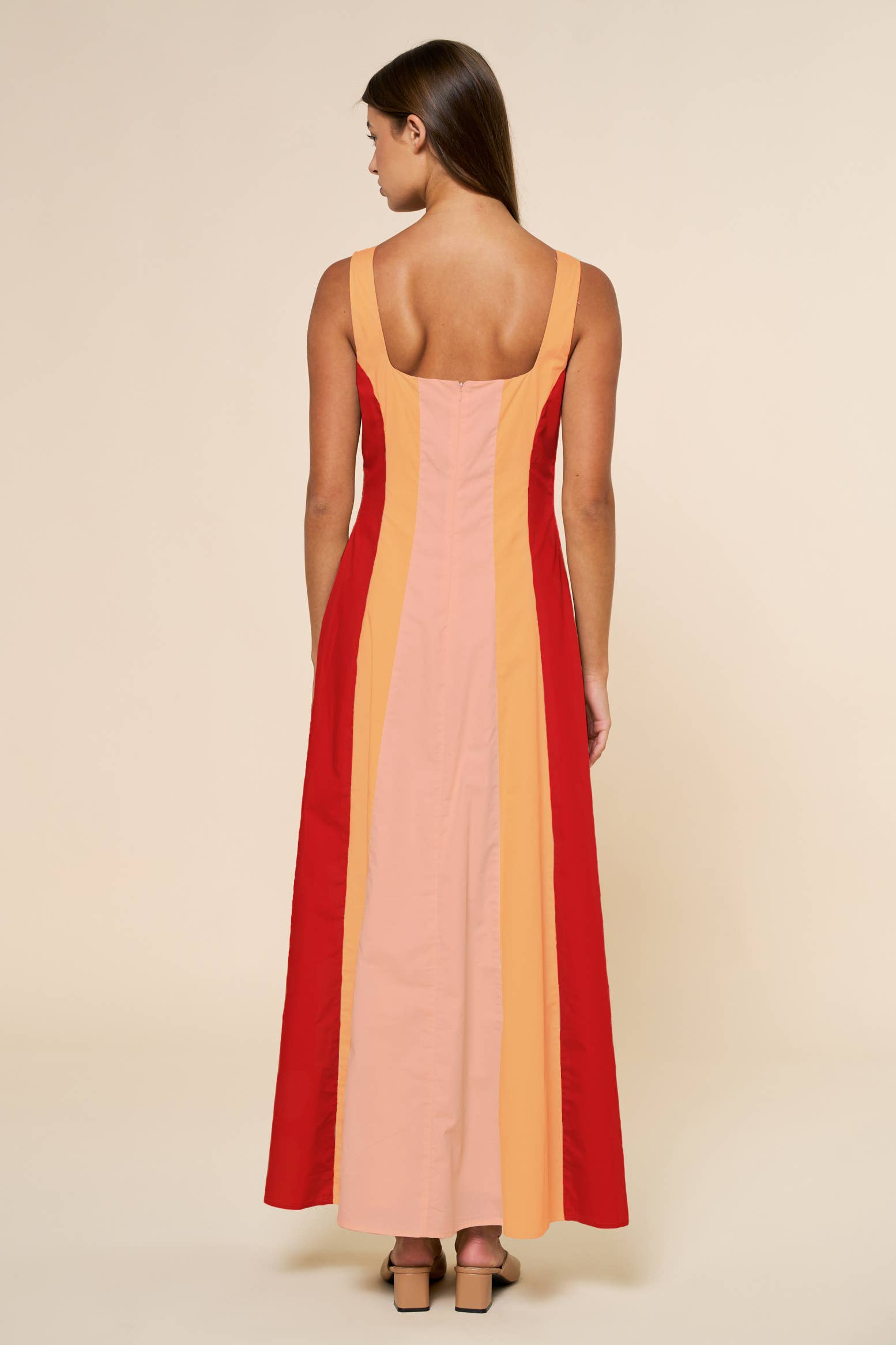 Color Block Square Neck Sleeveless Maxi Dress