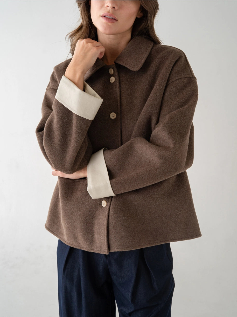 Contrast Cuff Sleeve Coat