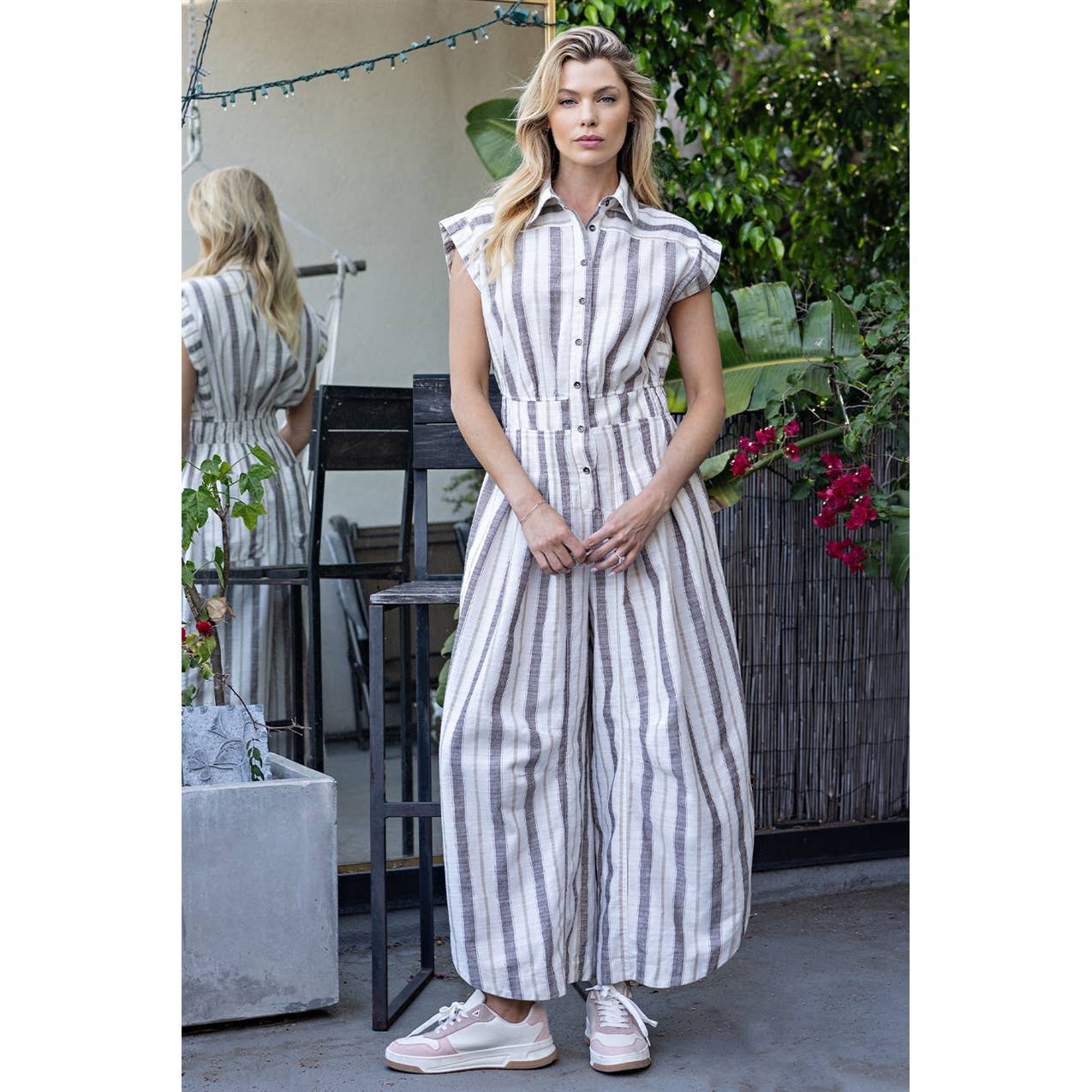 Striped Linen Parachute Jumpsuit