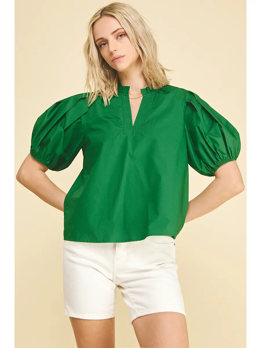 Puff Sleeve V-Neck Blouse